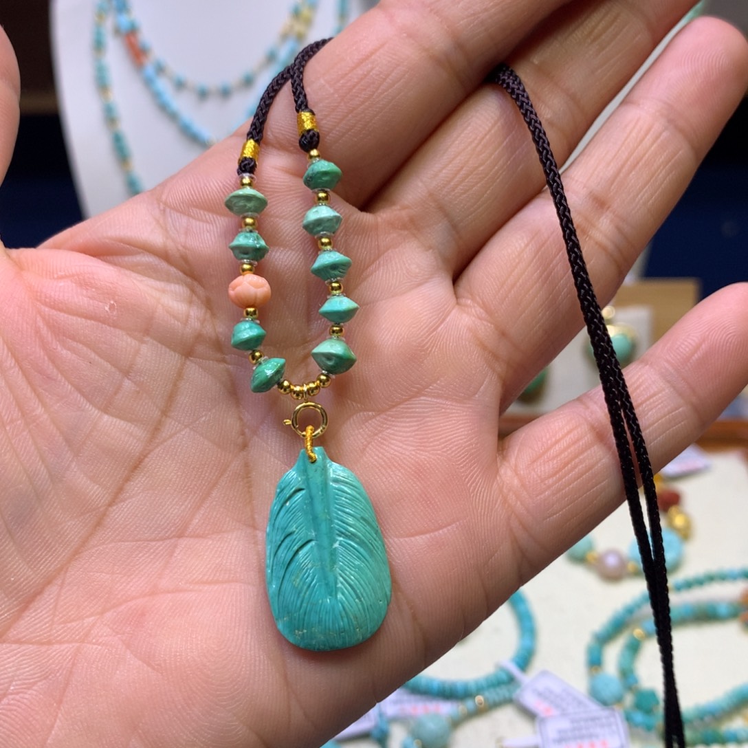 绿松石银S925镀金镶嵌锁骨