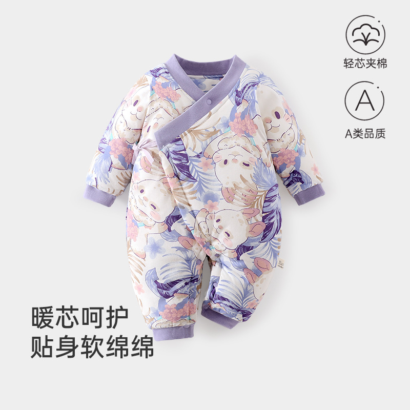 婴儿衣服a类300g超厚棉宝宝秋冬季连体衣新生儿斜襟系带安阳童装