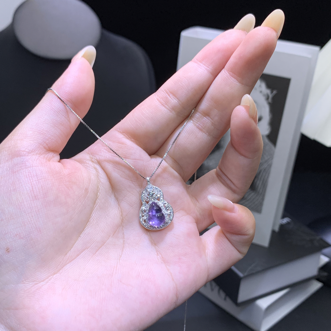 天然紫水晶s925银新中式带锆葫芦（单吊坠）