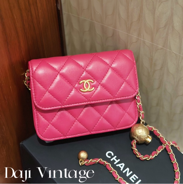 99新 Chanel/香奈儿 大吉中古SZ/玫红金球小零钱包斜挎包