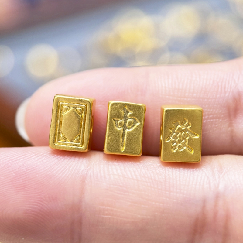 【金哆哆】足金999黄金麻将中发白转运珠串珠DIY