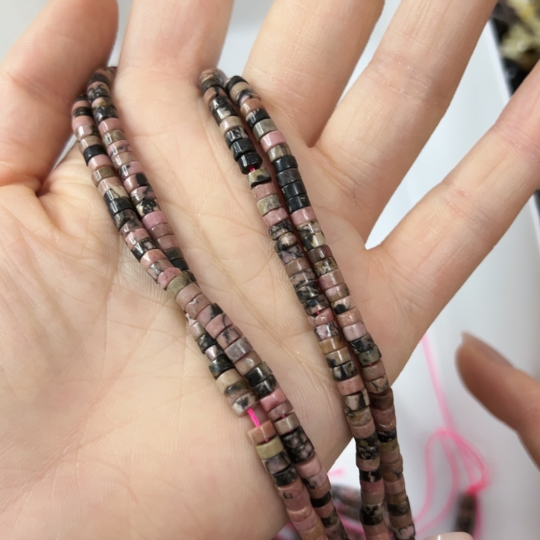 玛瑙/玉髓未镶嵌珠宝半成品，卡4蔷薇石一条