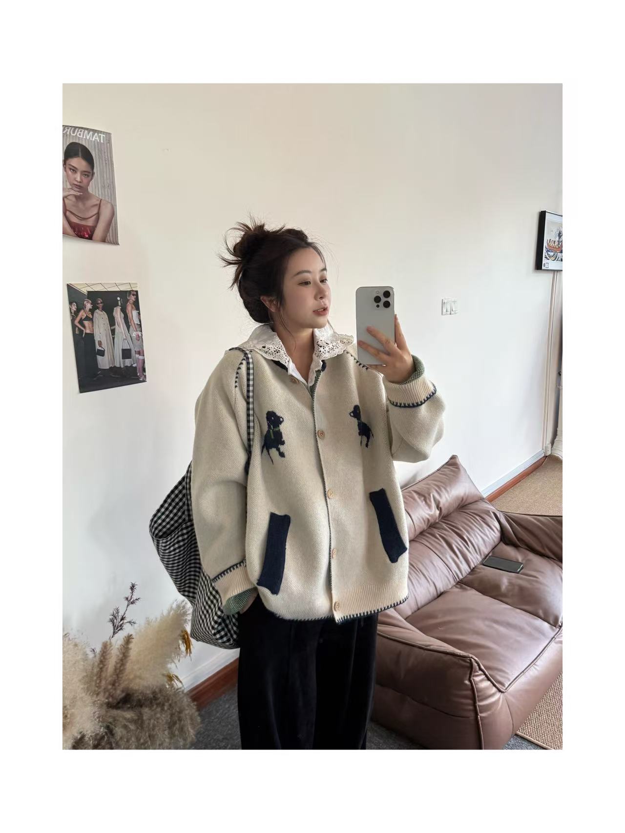 【 PAOMIAN 】针织时尚休闲宽松加厚韩版秋冬百搭拼接提花毛衣