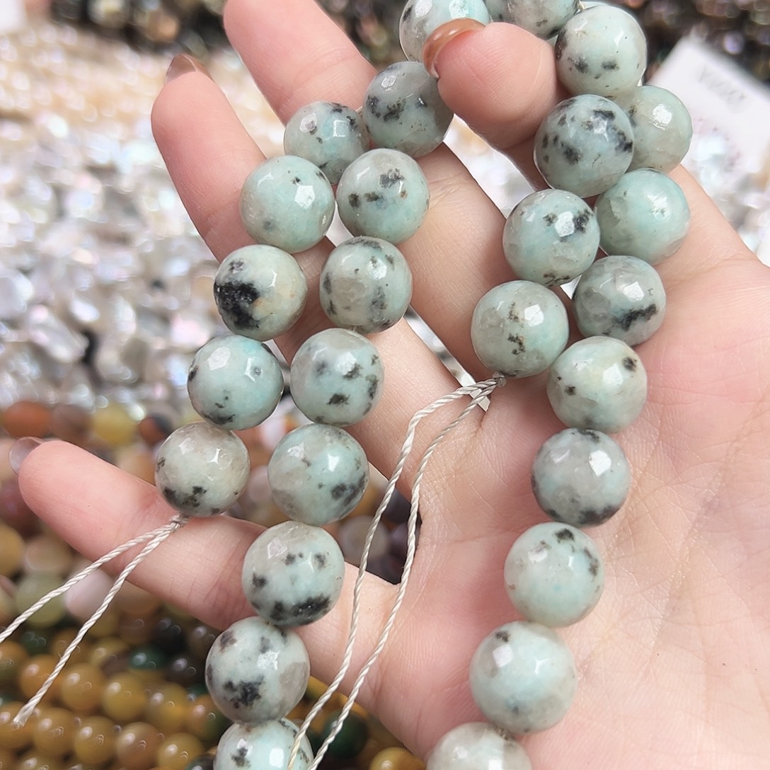 玛瑙/玉髓合金珠宝半成品a524天河石刻面圆珠12mm一条