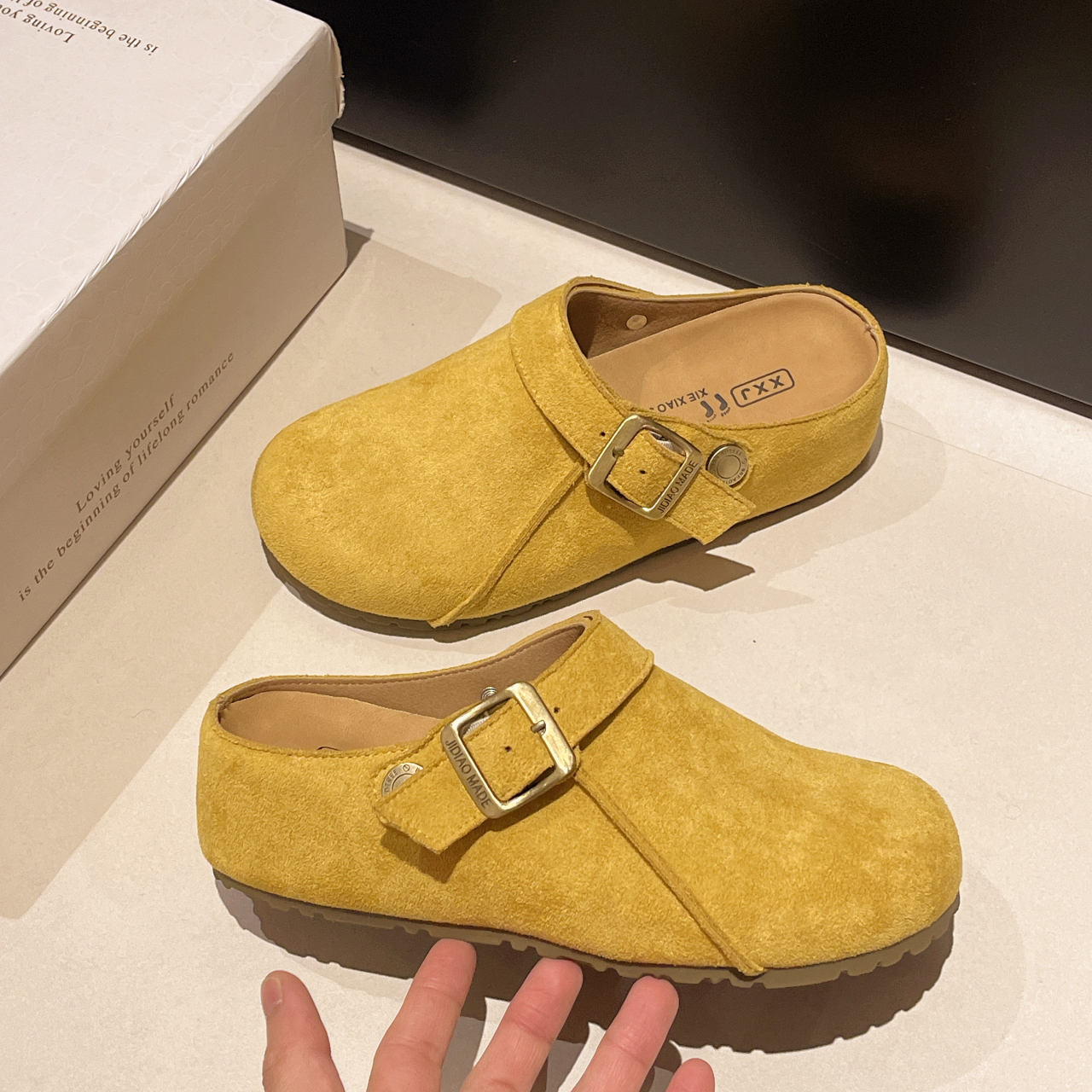 中跟纳帕日常包头拖鞋女厚底夏季复古网红软底舒适时尚百搭半拖