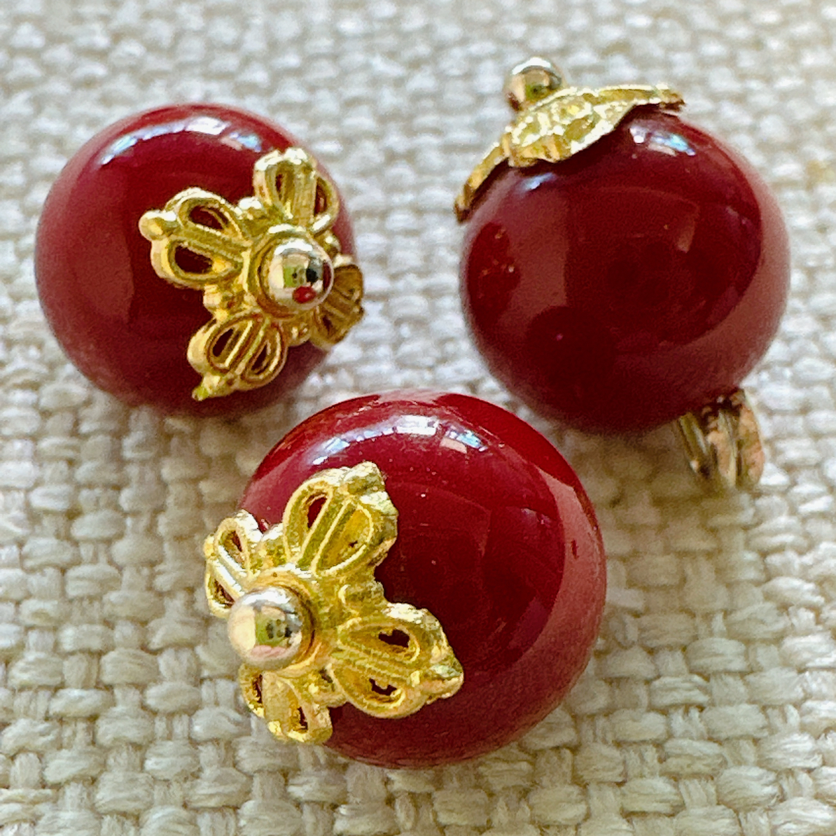 10mm新中式国风红色琉璃圆珠扣子旗袍汉服古装香云纱宋锦辅料纽扣