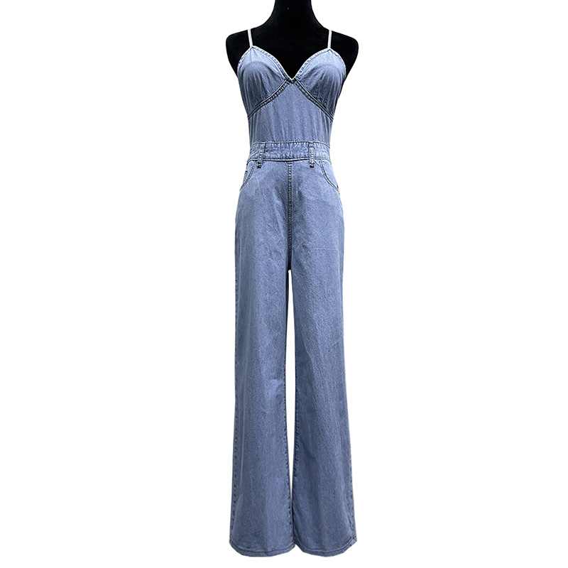 2025夏季新款女装露背无袖百搭休闲高个子时尚修身吊带牛仔连体裤