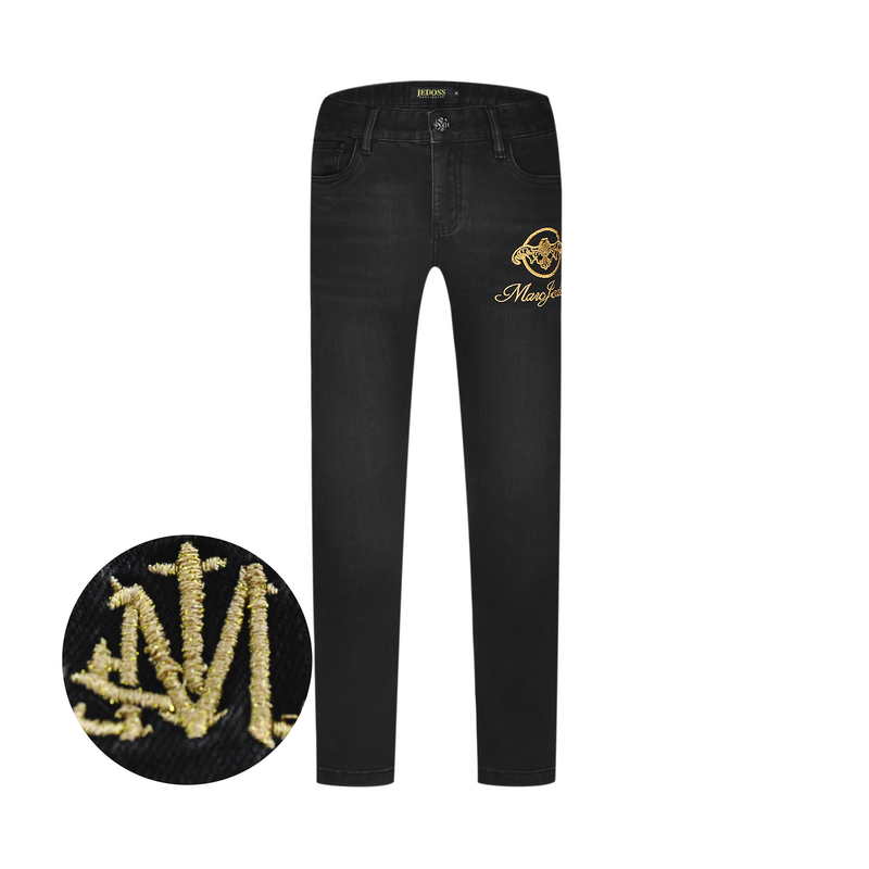 JEDOSS/爵迪斯2025秋上新时尚轻奢男士字母刺绣修身牛仔裤潮H368B