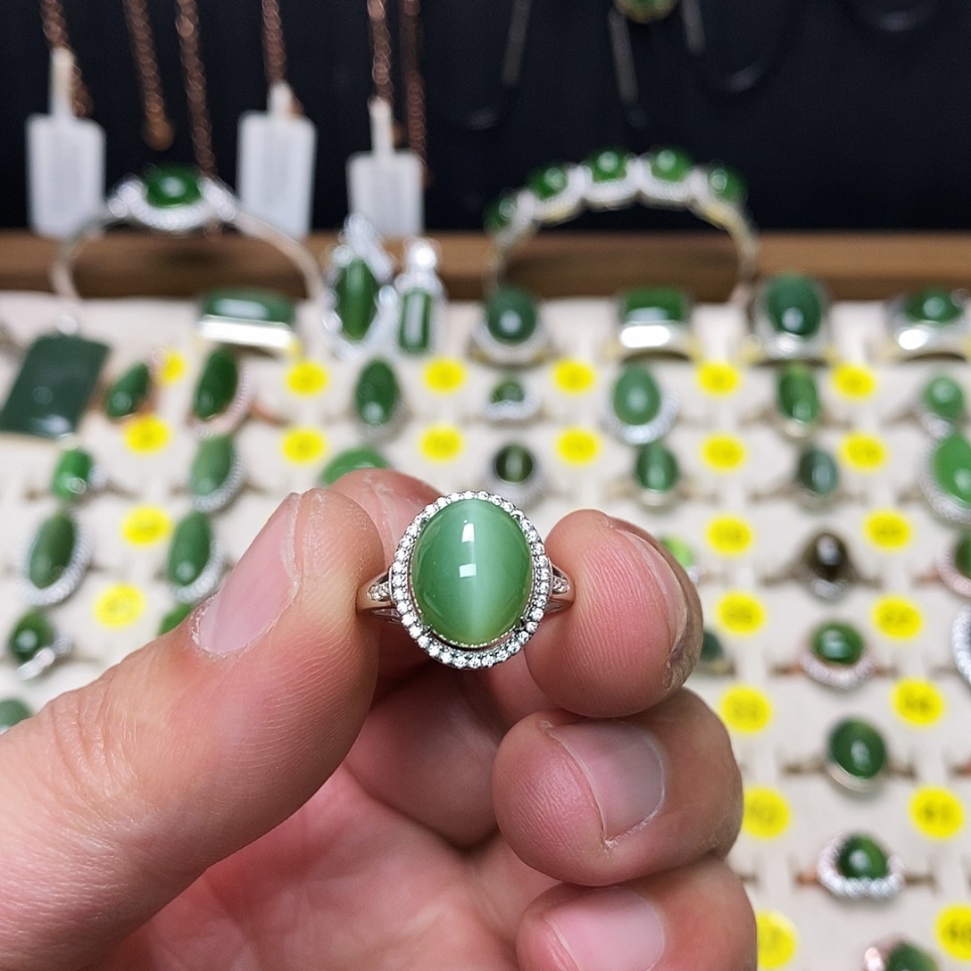 和田玉（碧玉）银S925镶嵌戒指