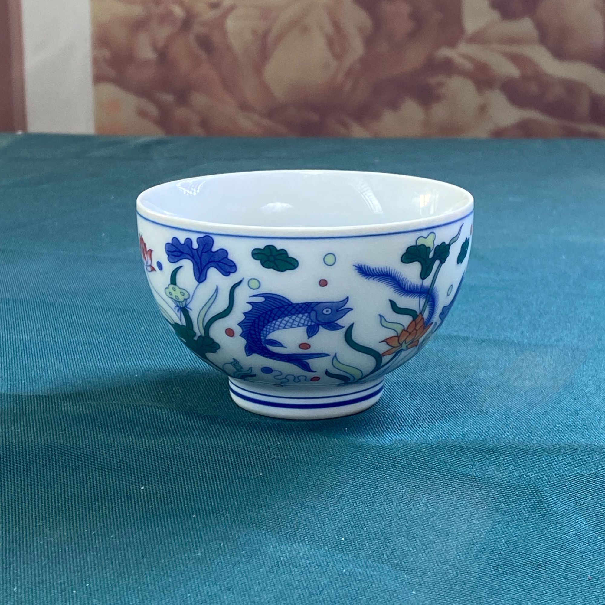 五彩鱼藻纹鸡心杯主人杯X20