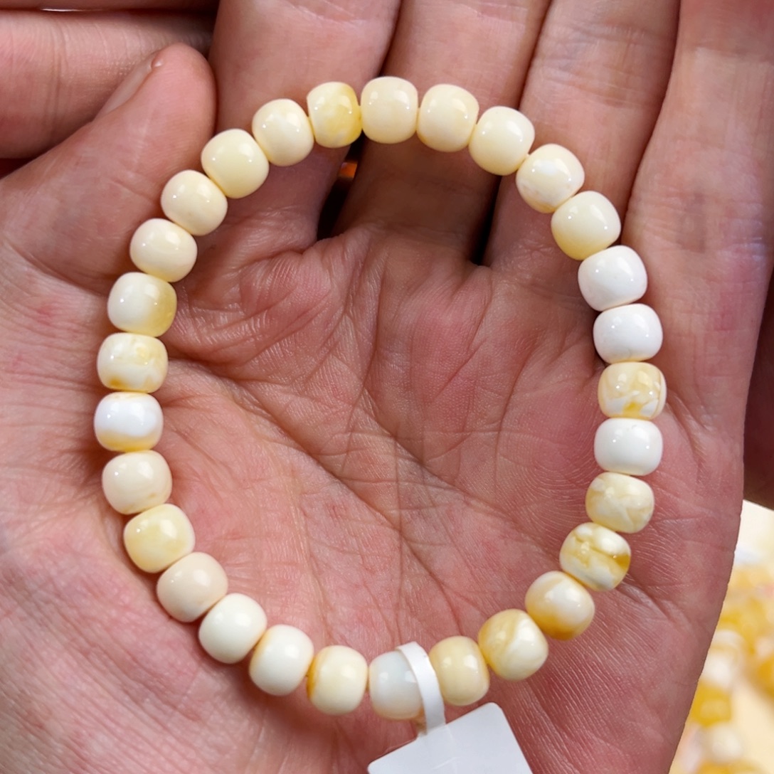 未镶嵌蜜蜡手链精工瓷白手串7mm