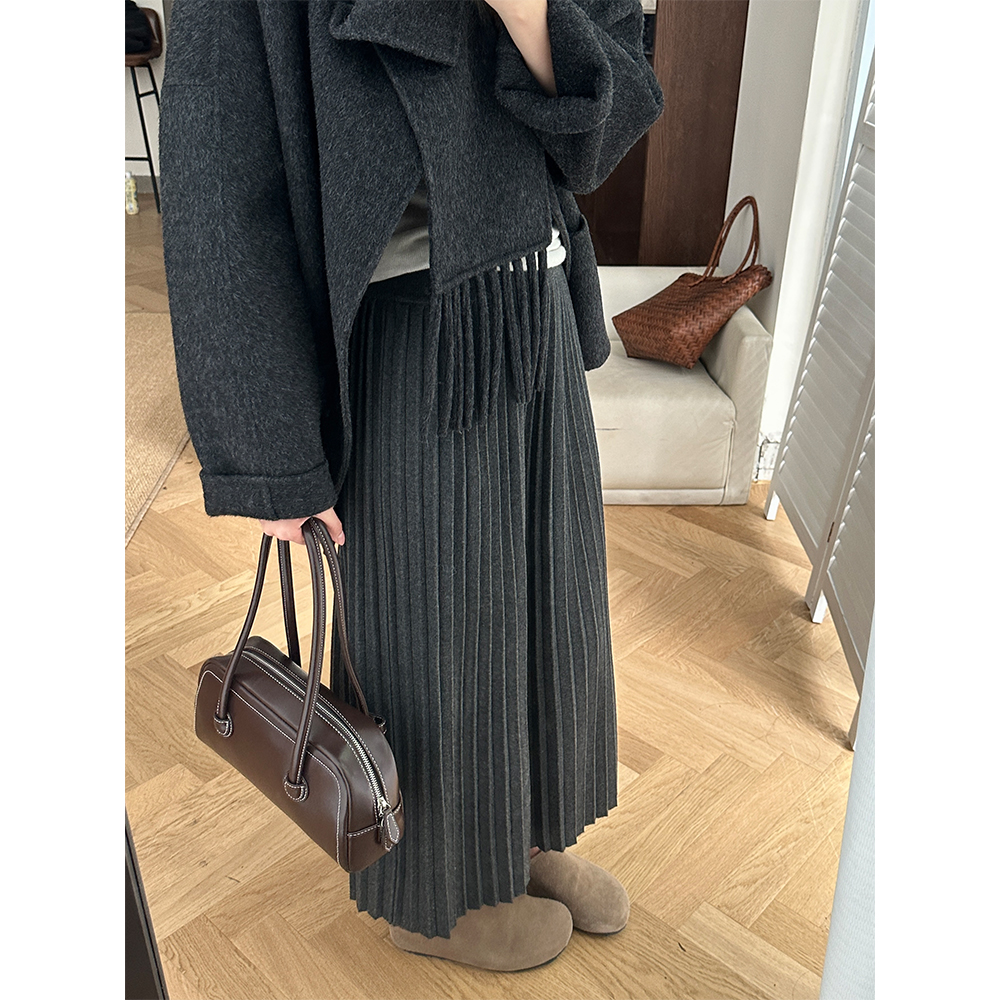 【2062】大码女装胖mm韩系穿搭中长半身裙冬季梨形身材高腰百褶裙