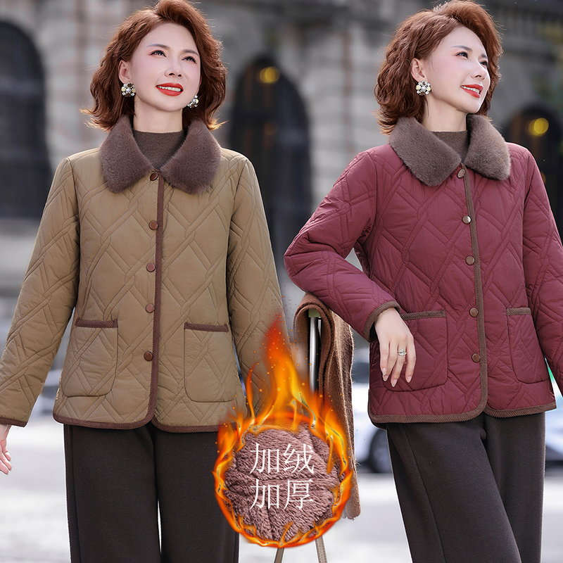 冬季新款妈妈装棉衣外套上衣百搭棉袄  加绒毛领款