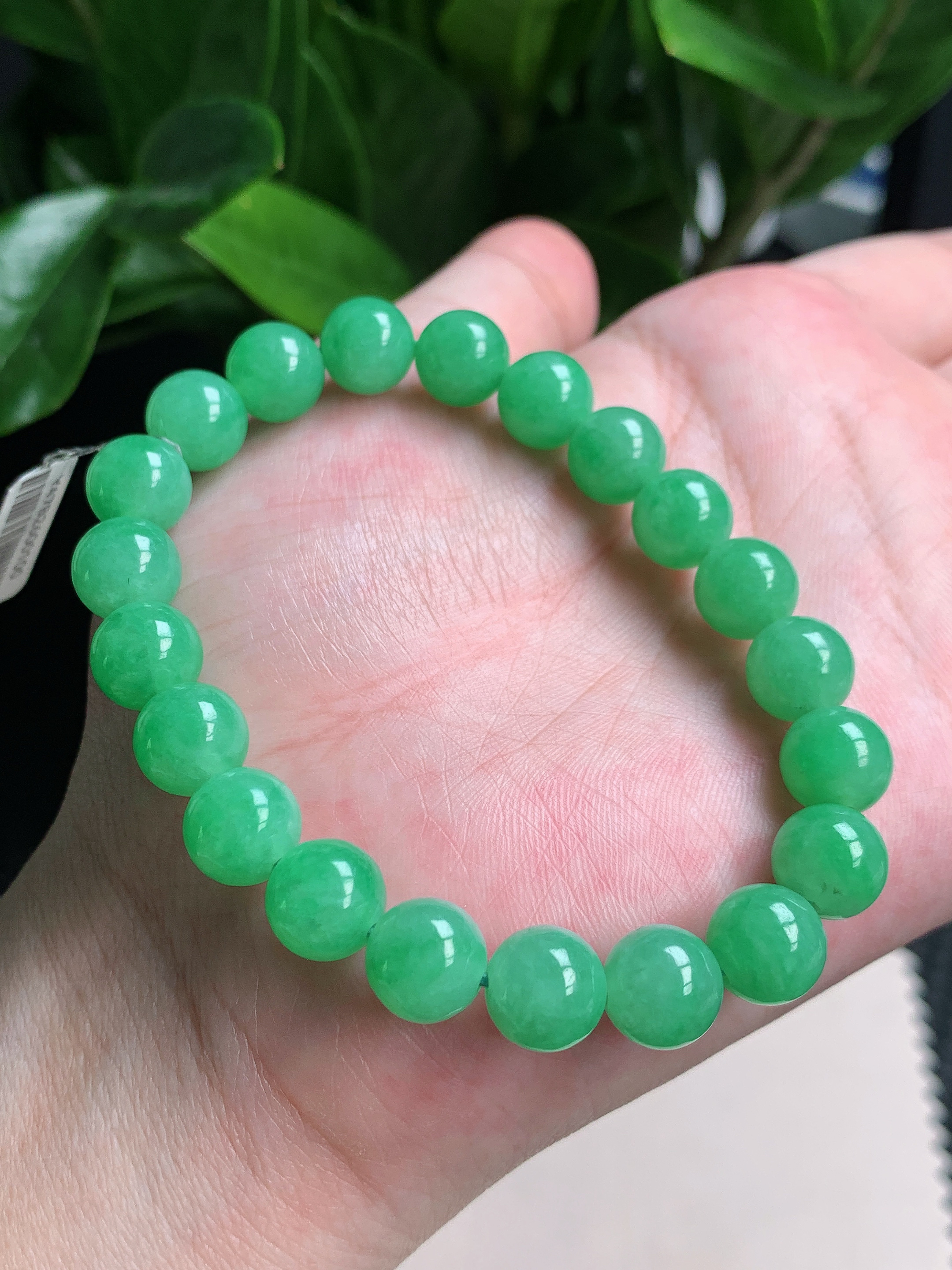 天然A货翡翠，冰润满绿珠子手链9mm0419时尚百搭精美小清新绿色