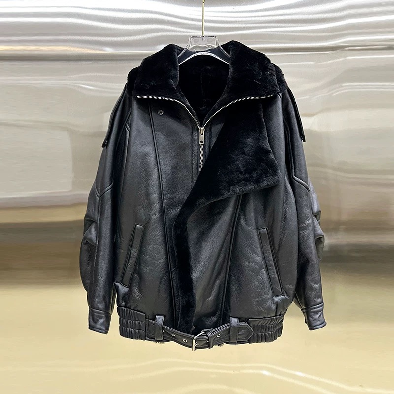 【宁小姐】西班牙托斯卡纳皮在外机车风百搭皮草外套S24208