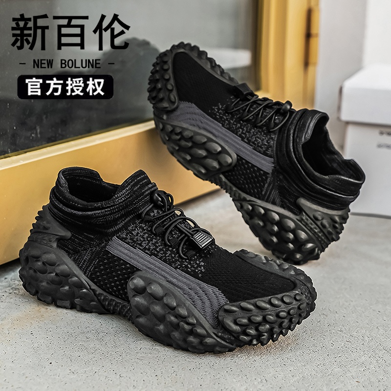 夏季男士户外透气软弹防滑厚底百搭休闲一脚蹬潮鞋飞织网面鞋商品图