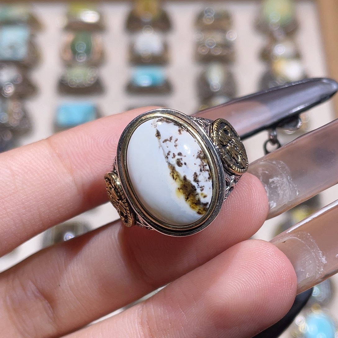 琥珀银S925镶嵌戒指