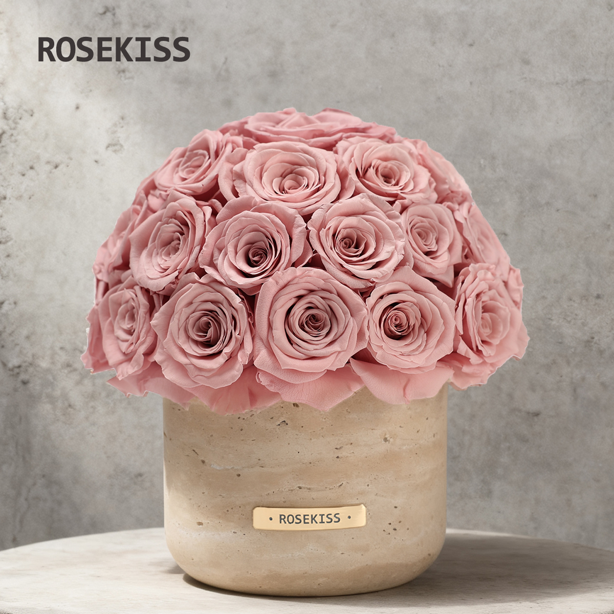 ROSEKISS黄洞石永生真花玫瑰花家居花瓶乔迁婚礼物新房装饰礼品