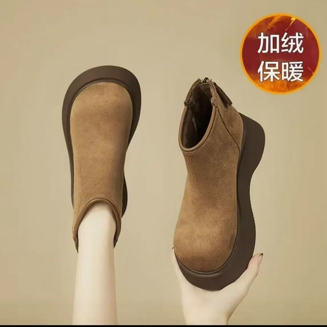 【现货+运费险】G勃肯小个超厚短筒英伦风韩式棉靴复古2025显高棉鞋
