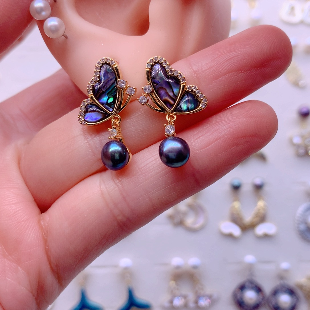 合金淡水珍珠耳饰