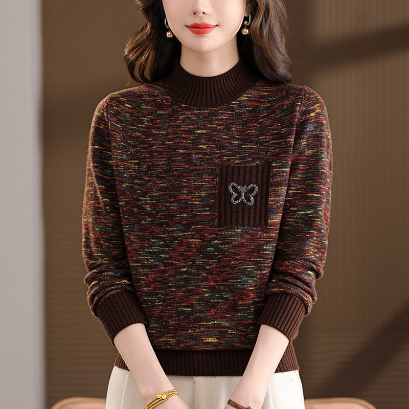 秋冬2025新款洋气减龄针织衫女宽松显瘦遮肉大码半高领毛衣打底衫