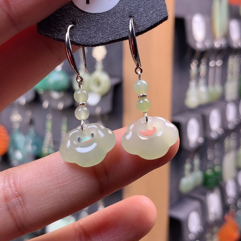 【闪购商品】和田玉耳饰银S925镶嵌