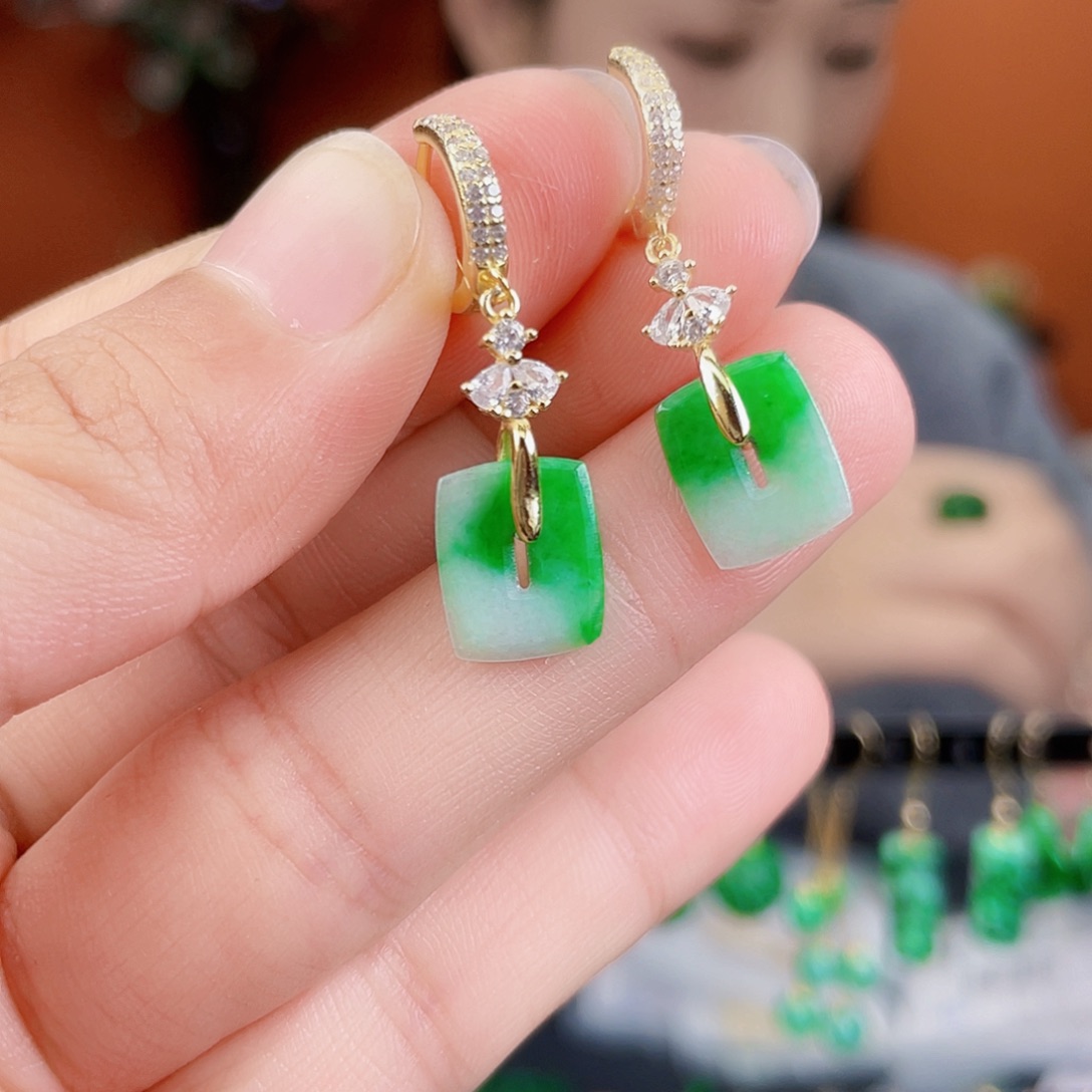 翡翠银S925镶嵌耳饰