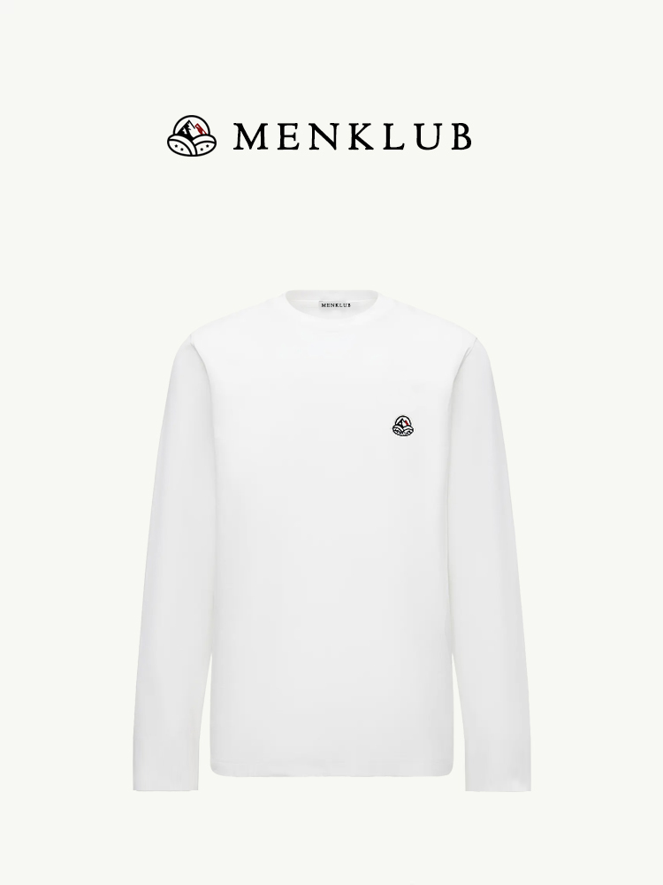 MENKLUB新【长袖MK】中奢男T恤长袖秋冬季男士白色情侣宽松刺绣圆领