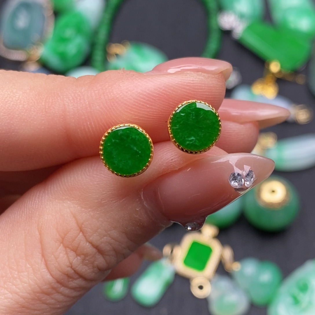 翡翠耳饰银S925镶嵌翡翠