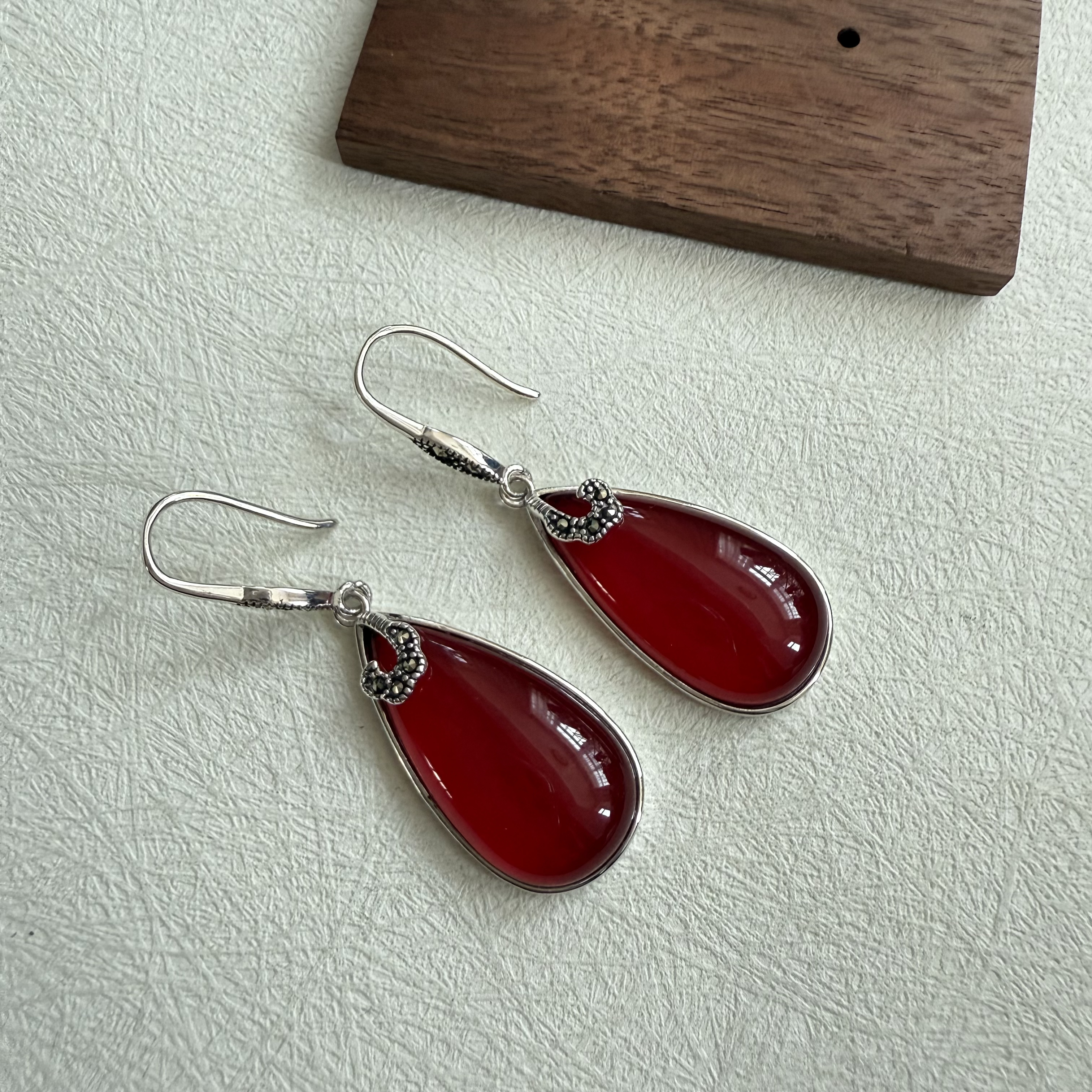 925银耳饰 复古  · 红色耳环