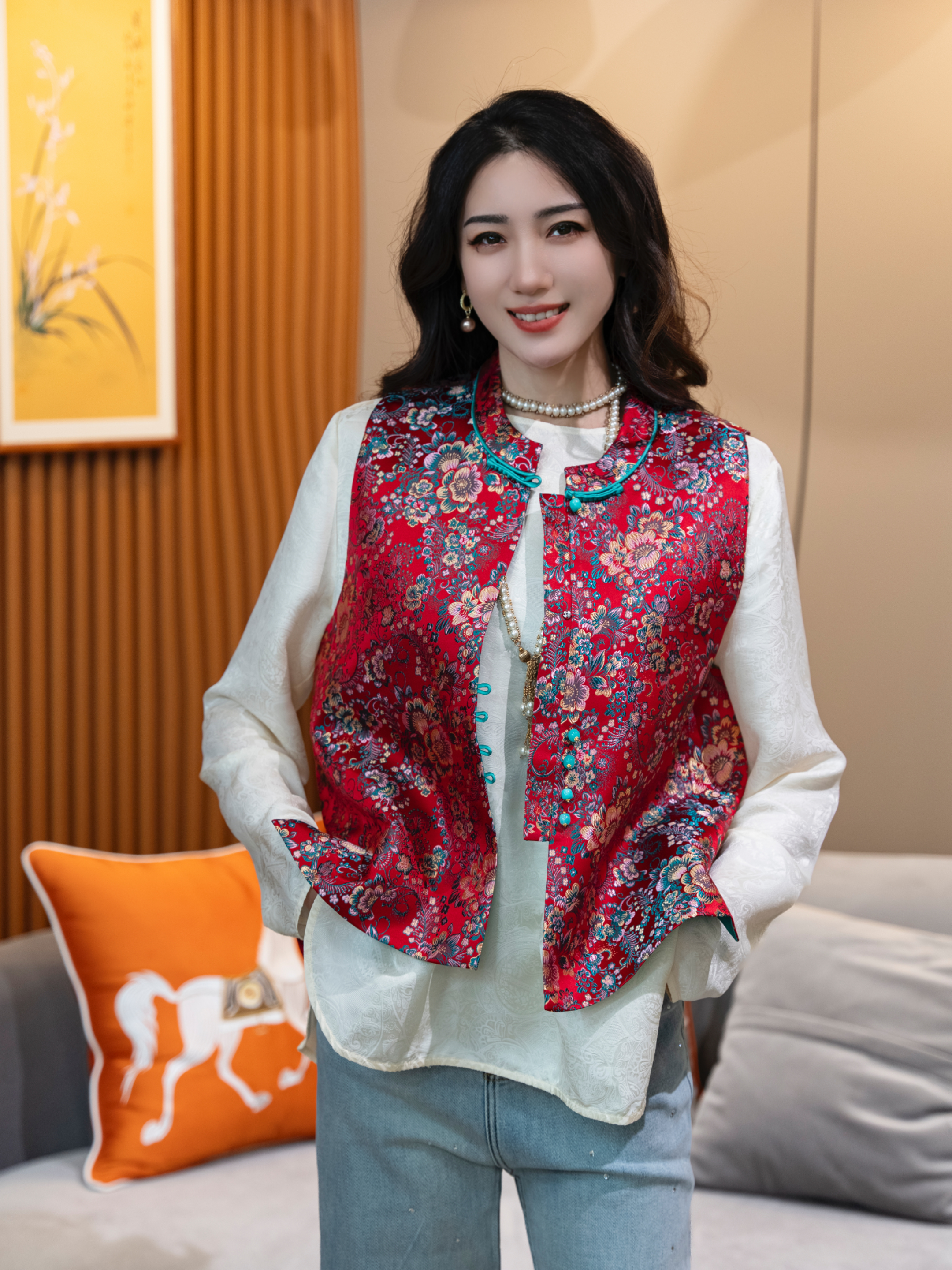LIli-时尚百搭复古宽松中式中国风印花民族风马甲HF-870062