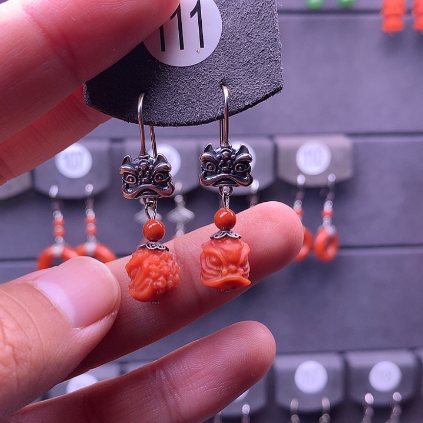 【闪购商品】南红玛瑙耳饰银S925镶嵌红*