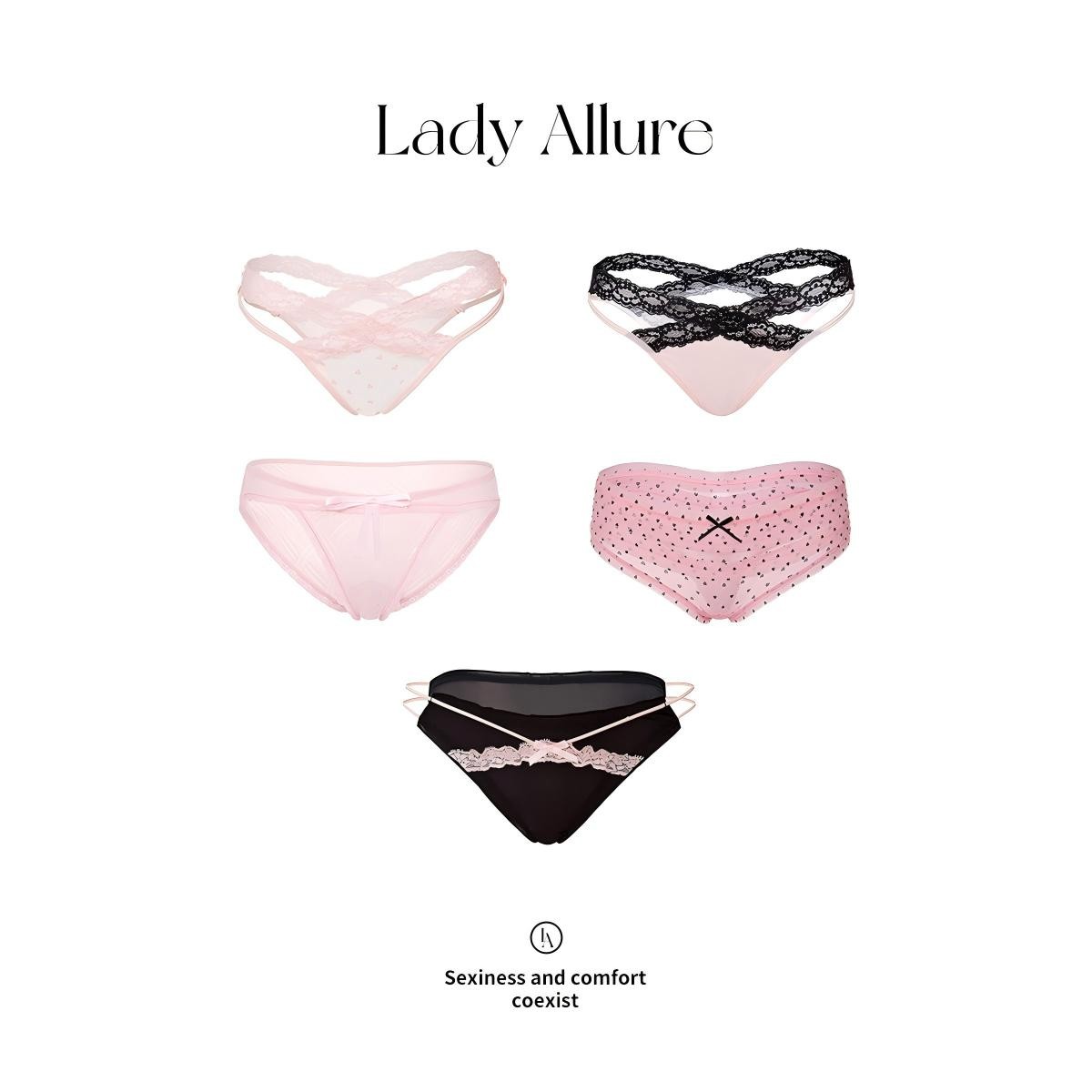 「LA」怦然心动&粉嫩陷阱套组*LadyAllure性感纯欲蕾丝女内裤套盒装