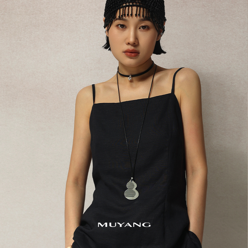 muyang/慕阳 钛钢布艺项链 气质时尚百搭小众葫芦梳子项链