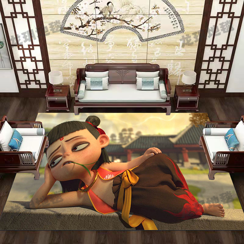 新款哪吒卡通地毯魔童闹海家用儿童房客厅卧室玄关游戏房可爱地垫