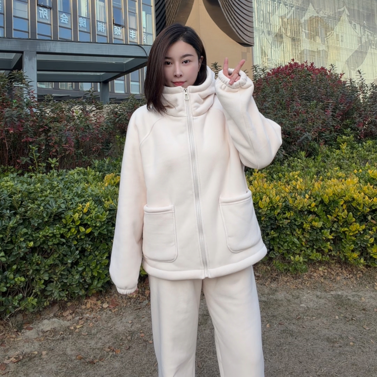 【专柜正品，巨厚】升级3代海豚绒休闲连帽情侣家外两穿家居服套装