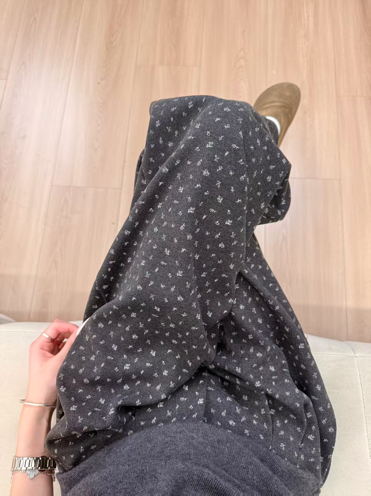 2025秋冬新款加厚碎花阔腿裤慵懒百搭休闲呢子裤