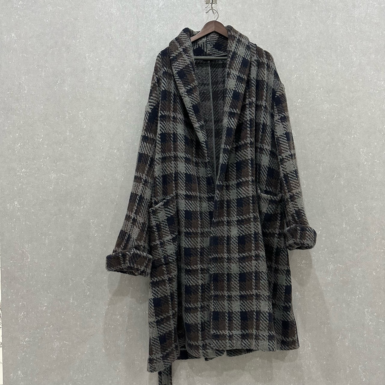 99新 FENDI/芬迪 格纹长款V领开衫大衣46码003640