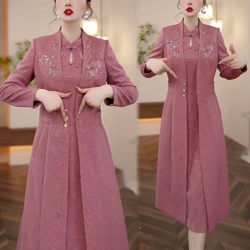 新中式国风两件套2025秋冬新款气质显瘦风衣外套连衣裙别致套装女