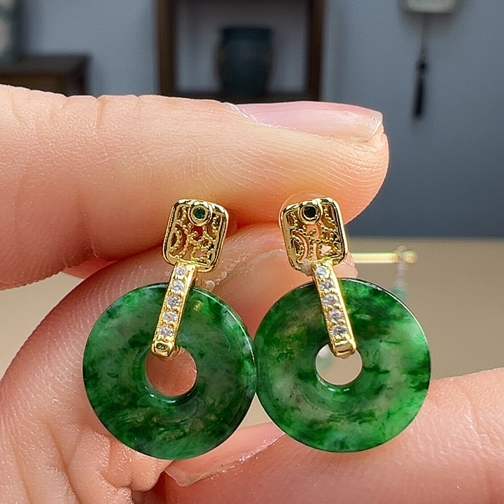 翡翠耳饰银S925镶嵌耳饰