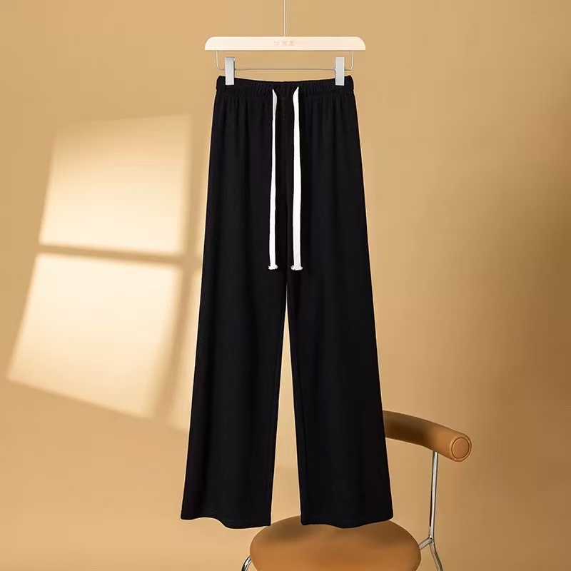 2593垂感刺绣秋冬休闲裤薄款高腰运动显瘦直筒裤阔腿裤