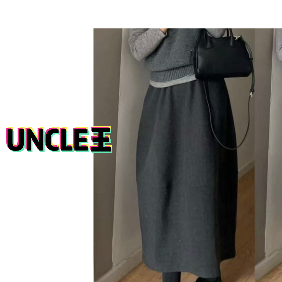 高腰显瘦毛呢半身裙A字简约松紧腰百搭气质通勤秋冬新款