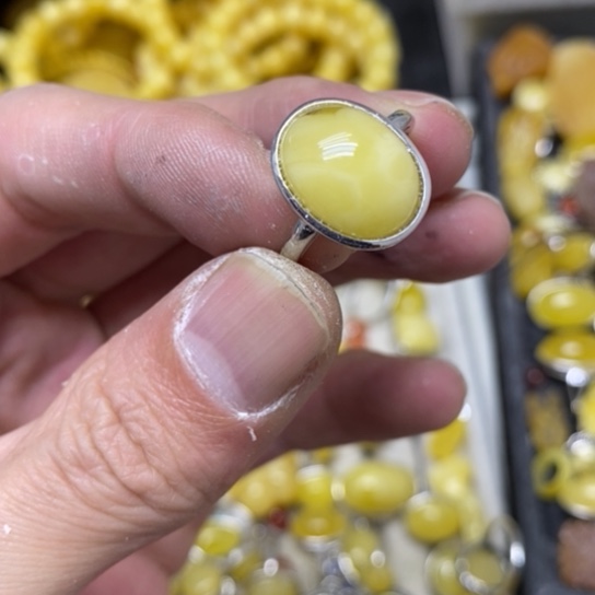 蜜蜡裸石银S925镶嵌戒指