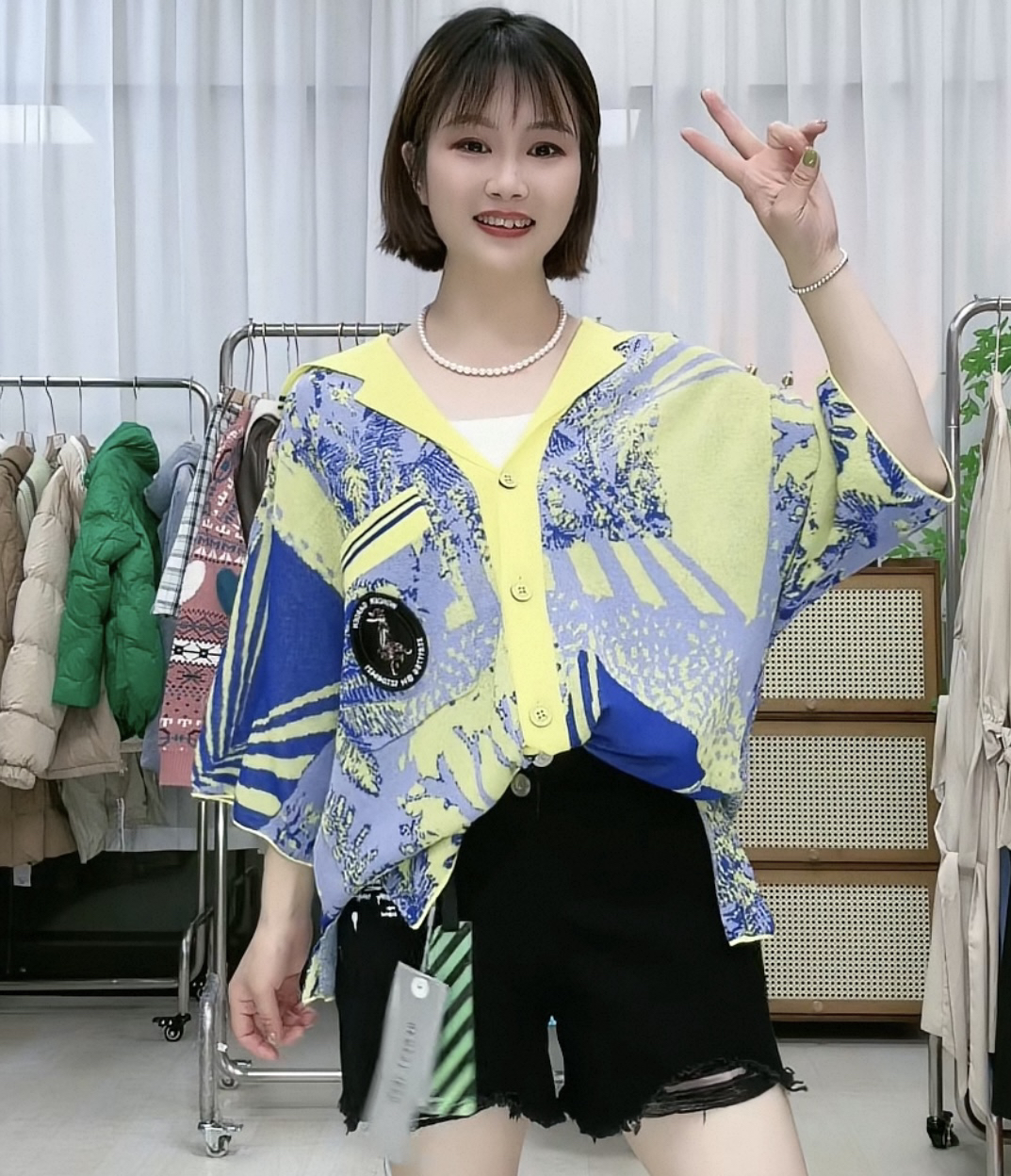 百家女士黄色短袖开衫0184