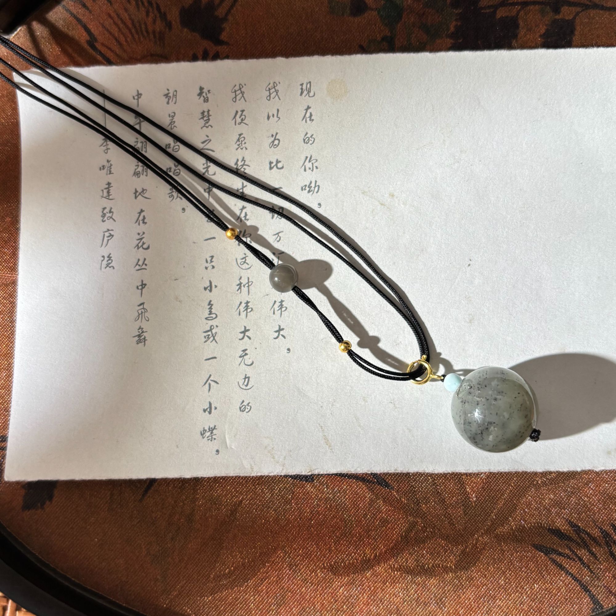 D58 ​​霜络影【金菀菀】和田玉点墨青花银S925吊坠项链（多样发其一)