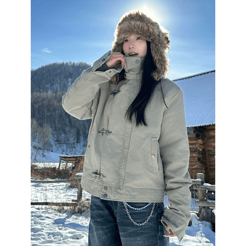 卡其色解构飞机龙虾扣座山雕棉服男冬季加厚棉衣美式短款工装外套