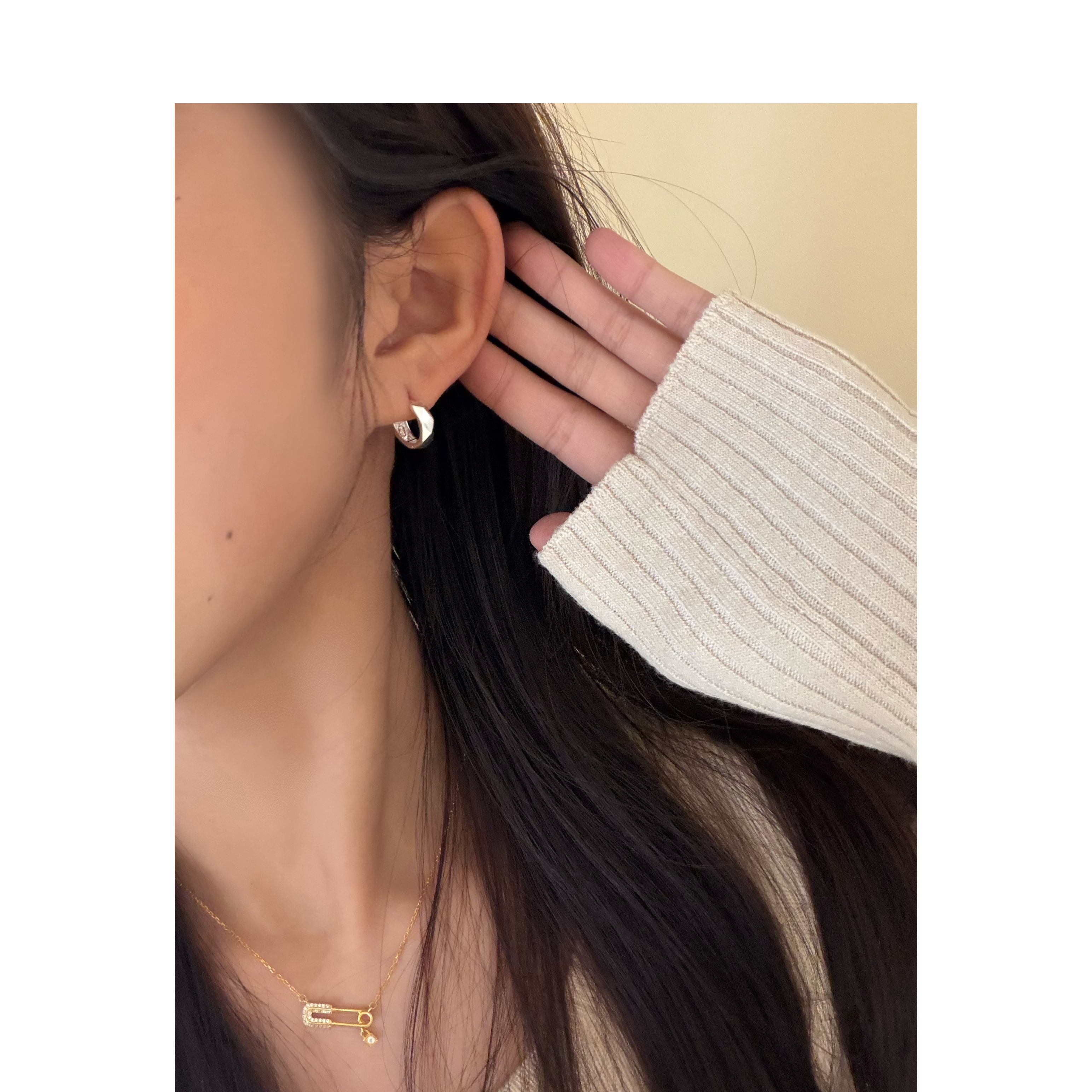 925银耳饰 【几何 小素圈】 休闲简约 日常百搭 多面设计素款圈E040