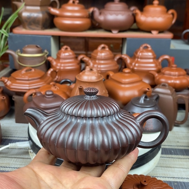 茶壶紫砂筋纹合欢200c原矿老紫泥还原烧