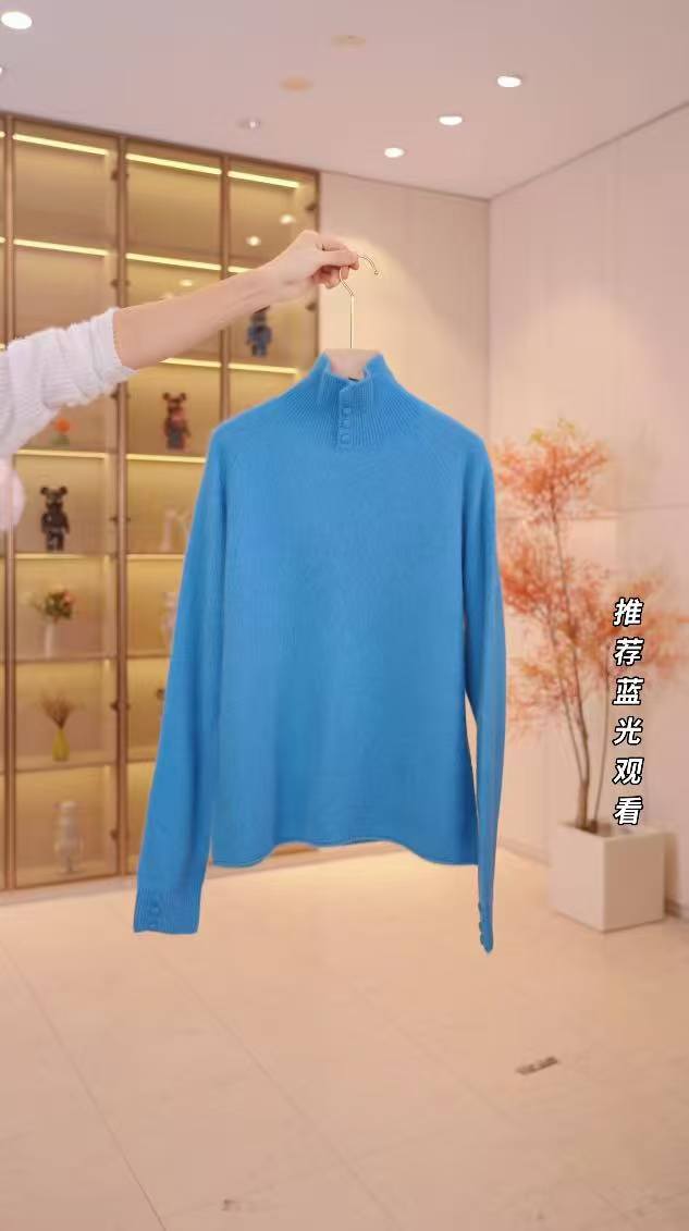 大牌同款秋冬高领开扣设计针织套头衫修身显瘦