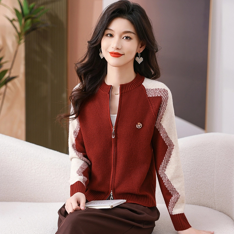 2025春秋季针织开衫女新款撞色百搭短款毛衣外套宽松上衣气质